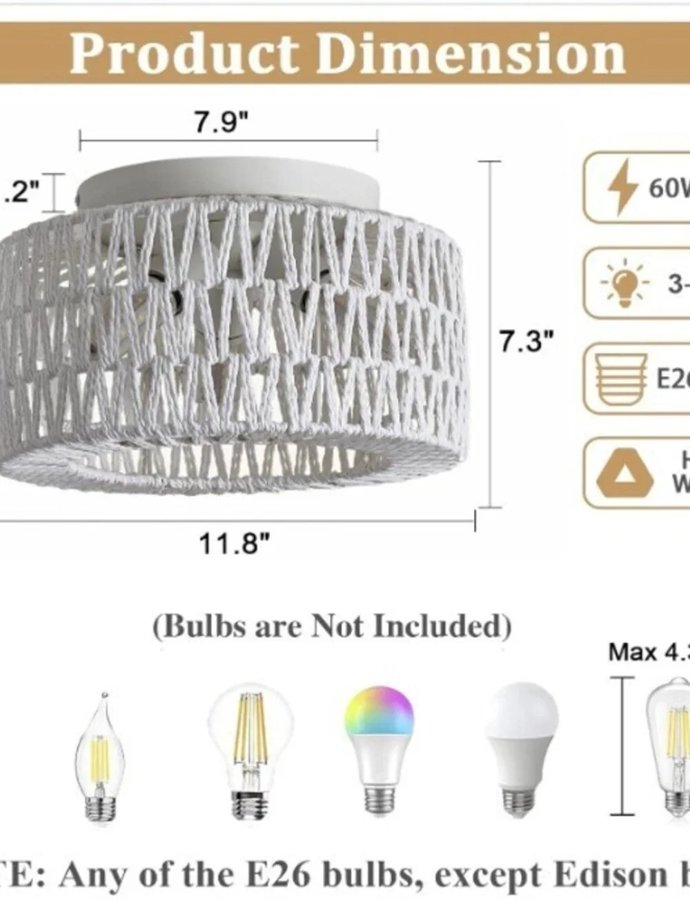 NATURAL WOVEN RATTAN CEILING LIGHT FIXTURE-BOHO-3 LIGHT-OFF WHITE